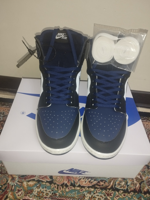 کفش کتانی مردانه زنانه نایک ایر جردن 1 ساقدار سفید سورمه ایی Nike Air Jordan 1 palomino