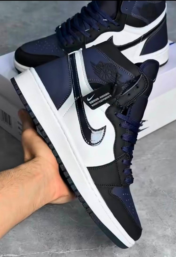 کفش کتانی مردانه زنانه نایک ایر جردن 1 ساقدار سفید سورمه ایی Nike Air Jordan 1 palomino