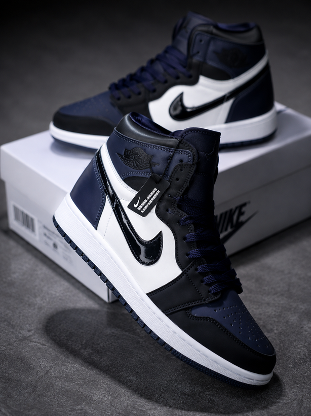 کفش کتانی مردانه زنانه نایک ایر جردن 1 ساقدار سفید سورمه ایی Nike Air Jordan 1 palomino